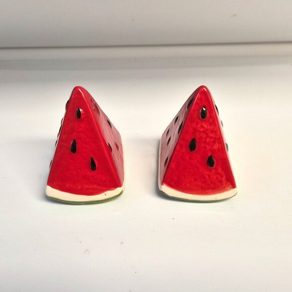 VTG Watermelon Slice Salt & Pepper Shakers Ceramic Novelty 3'' Tall Cottagecore - Picture 2 of 7